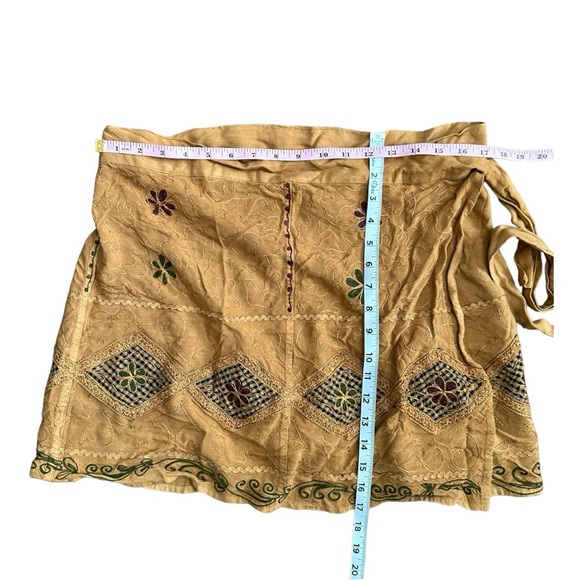 Embroidered Crop Top Wrap Skirt Set Mustard Boho Summer - Picture 3 of 7